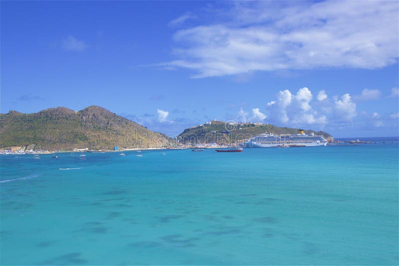 Cruise Port and Great Bay in St Maarten, Caribbean Editorial Stock ...