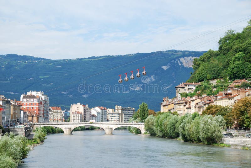 View of Grenoble with the cable cars