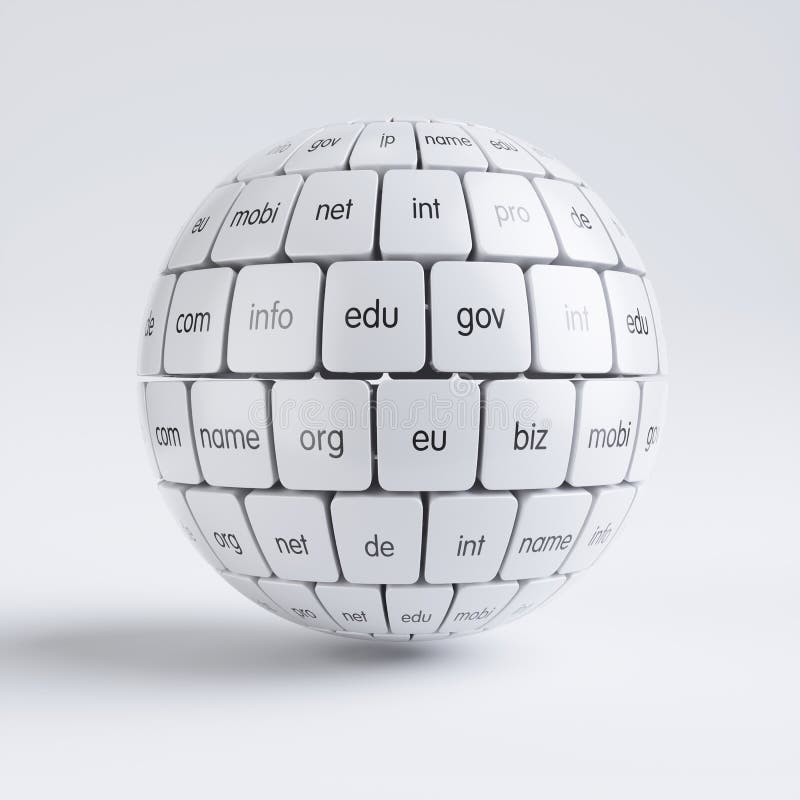 View of group white cubes in the sphere spape domain names stock illustration