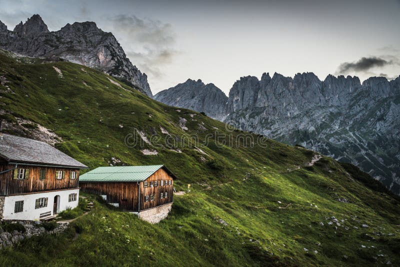 View from Gruttenhuette, an alpine hut on Wilder Kaiser mountains, Going, Tyrol, Austria -  Hiking in the Alps of Europe