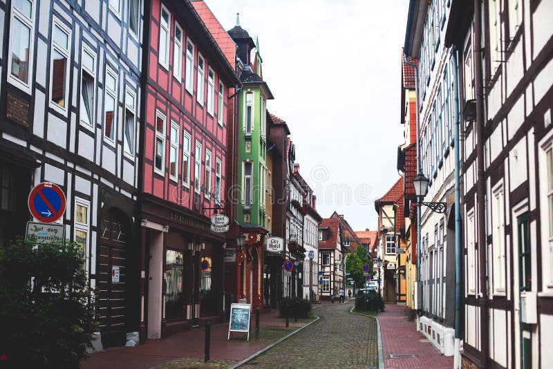 View of Hameln old town with market square and traditional german houses, Lower Saxony, Germany stock image View of Hameln old town with market square and traditional german houses, Lower Saxony, Germany stock image