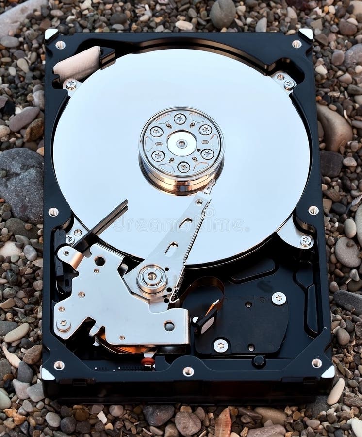 View of hard drive inside closeup royalty free stock images