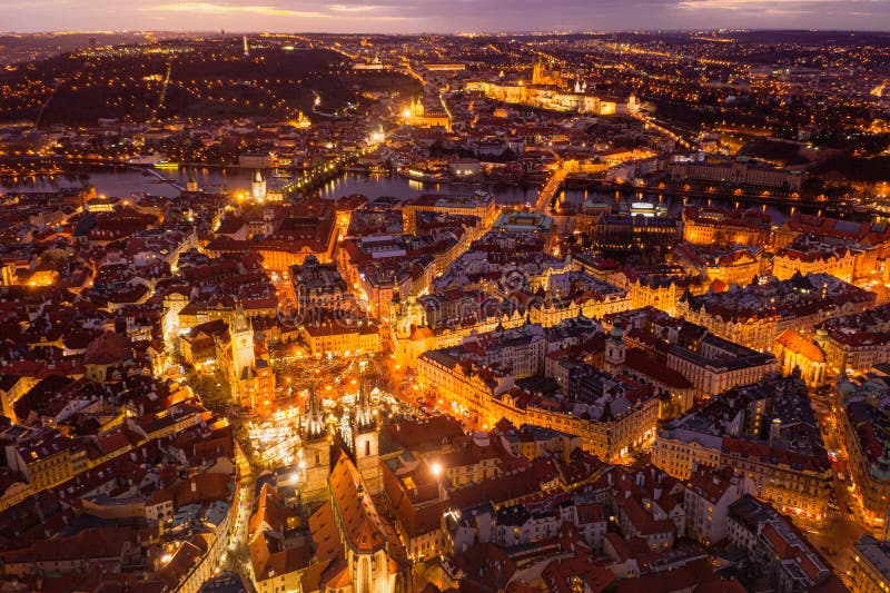 View from the height of the old town square in the evening of the city of Prague,Czech Republic.