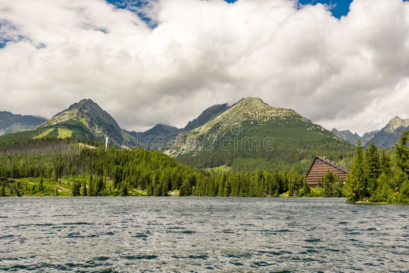 View on High Tatras in Slovakia from Strbske Pleso lake