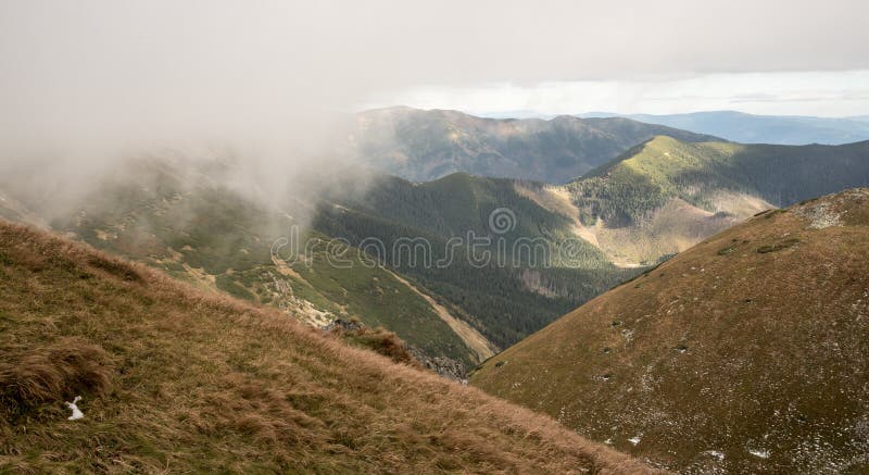 View from hiking trail bellow Kotliska hill in Nizke Tatry mountains in Slovakia