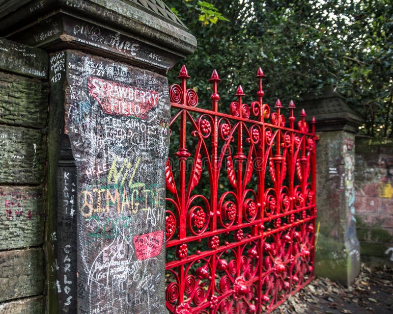View of historic gate to the entrance of Strawberry Fields stock images View of historic gate to the entrance of Strawberry Fields stock images