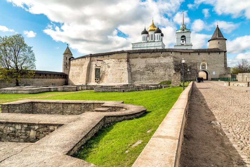 View of Holy Trinity Cathedral in the Pskov Krom or Pskov Kremlin, Russian Federation