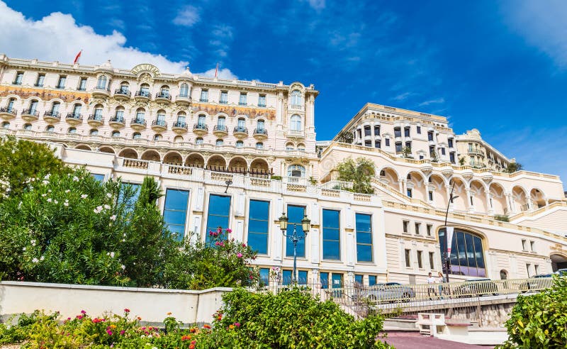 View of Hotel Hermitage and Surrounding Buildings in Monte Carlo During Sunny Day-Monte Carlo, Monaco. View of Hotel Hermitage and Surrounding Buildings in Monte Carlo During Sunny Day-Monte Carlo, Monaco