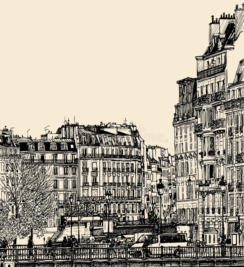 View Of Ile Saint Louis In Paris Stock Vector - Illustration of bridge, watercolor: 36031430