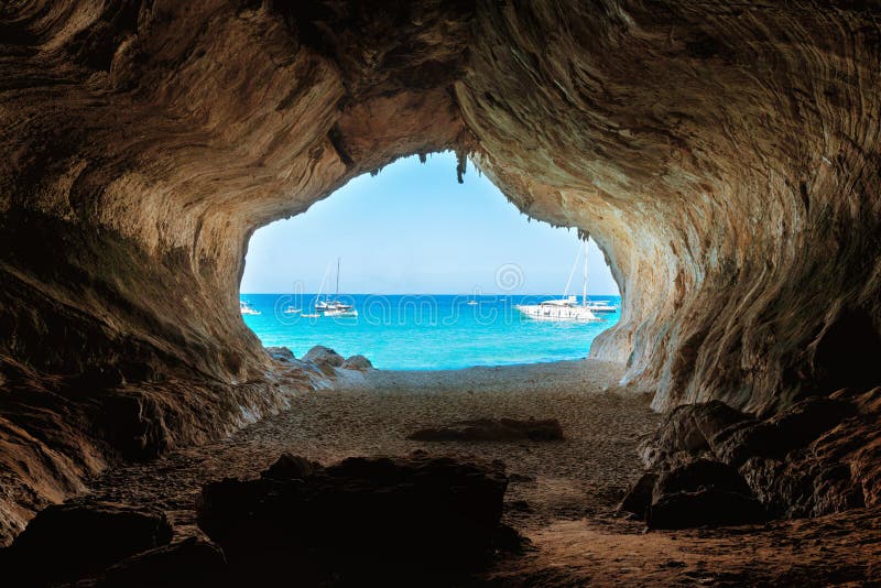 View from inside big cave to the beach