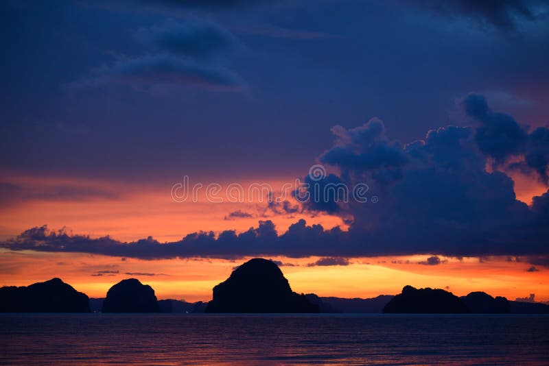 The view of the islands and the sea before dusk, the twilight sky is cloudy, looks scary. At Tub Kaek Beach Krabi Province, Thailand stock image The view of the islands and the sea before dusk, the twilight sky is cloudy, looks scary. At Tub Kaek Beach Krabi Province, Thailand stock image