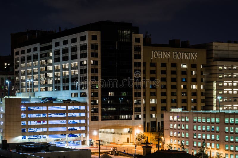 View of Johns Hopkins Hospital at Night, in Baltimore, Maryland