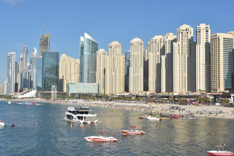 View of Jumeirah Beach Residences from Bluewaters Island in Dubai, UAE