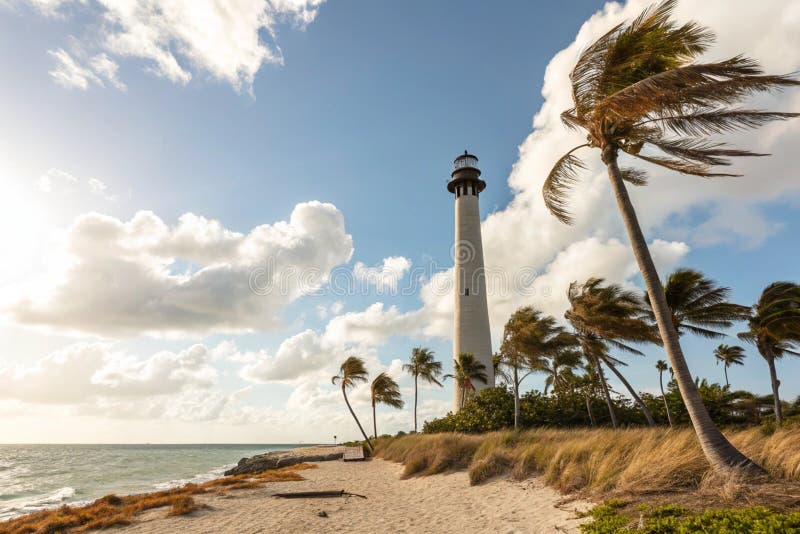 View of Key Biscayne Lighthouse from the Beach royalty free illustration