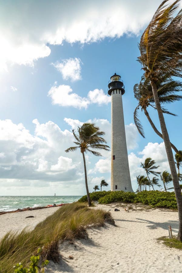 View of Key Biscayne Lighthouse from the Beach vector illustration