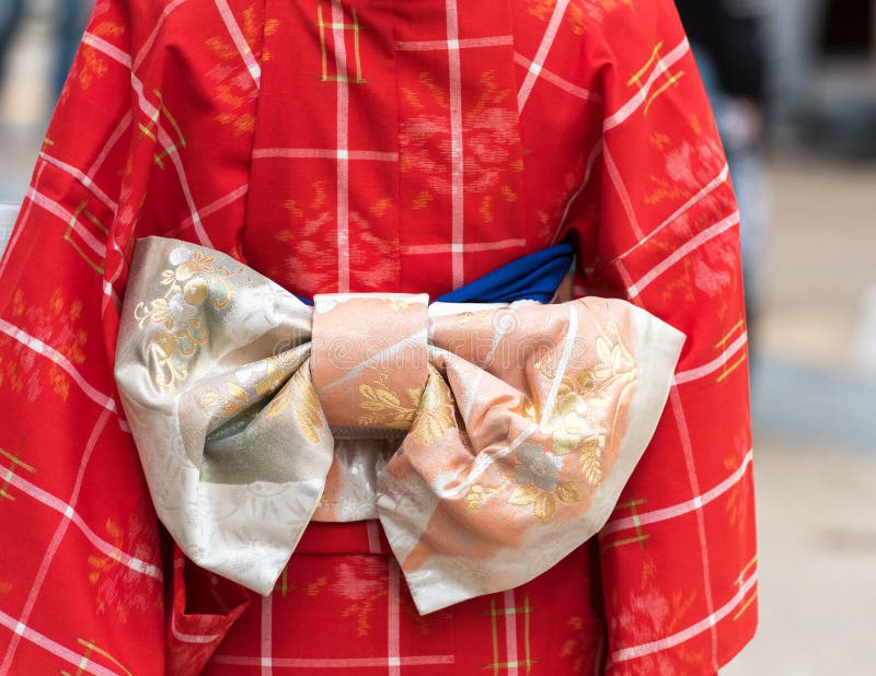 A View of a Kimono Closeup, Tokyo, Japan. Back View. Stock Photo