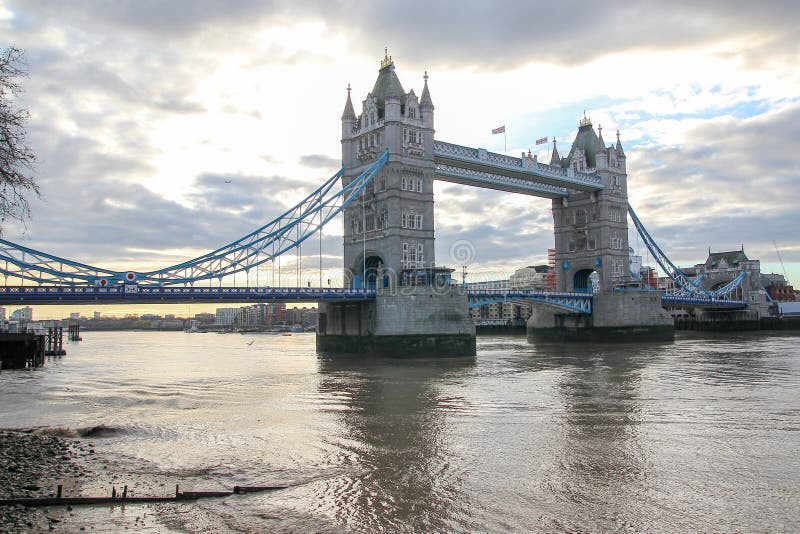 View of landmark the tower bridge in london at Uk