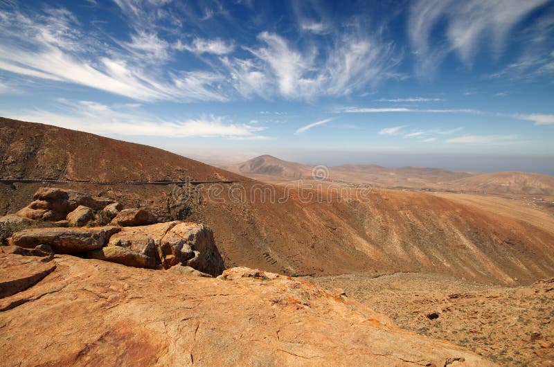 View of a landscape of Fuerteventura, Canary Islands, Spain, fro