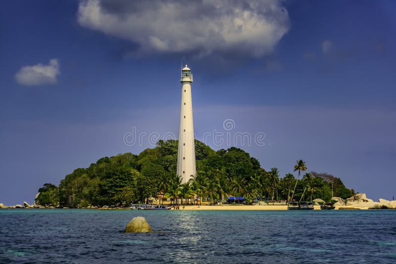 View of Lengkuas Island with white lighthouse / Belitung-Indonesia