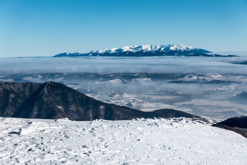 View from Little Fatra mountains ridge above low clouds