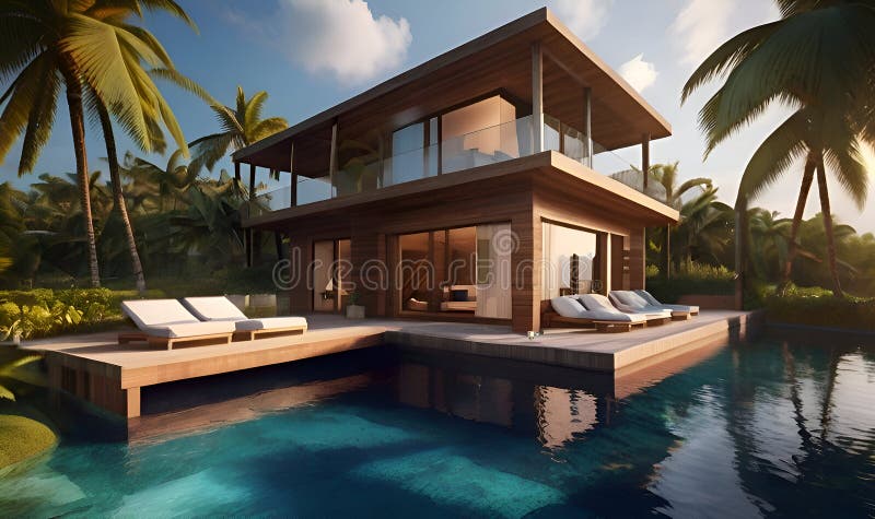 View on luxury exotic resort royalty free illustration