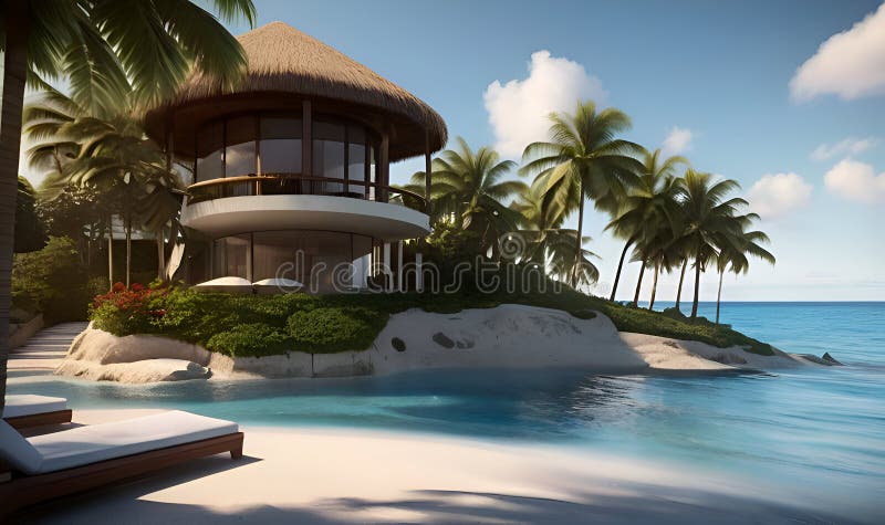 View on luxury exotic resort stock illustration