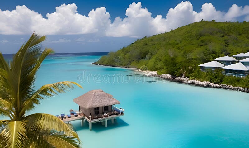View on luxury exotic resort vector illustration