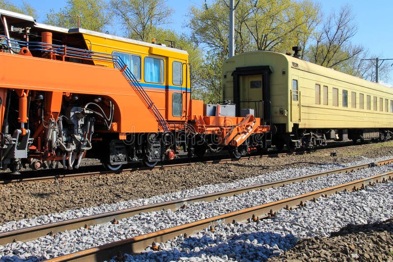 View on the Maintenance Train on Railroad Track Stock Photo Image of