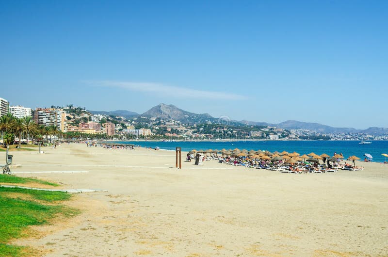 View of Malagueta Beach in Malaga City. Andalusia, Costa Del Sol