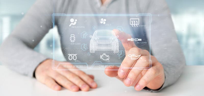 Man holding a Dashboard smartcar interface dashboard 3d rendering vector illustration