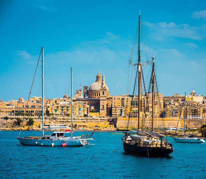 View of Marsamxett Harbour and Valletta Stock Photo - Image of harbor ...