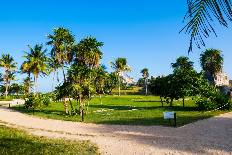 View of Mayan Temples at Tulum, Mexico stock photos View of Mayan Temples at Tulum, Mexico stock photos