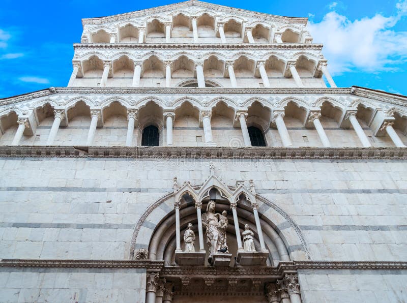 View of medieval cathedral San Michele. Lucca,Tuscany, Italy. royalty free stock photos View of medieval cathedral San Michele. Lucca,Tuscany, Italy. royalty free stock photos