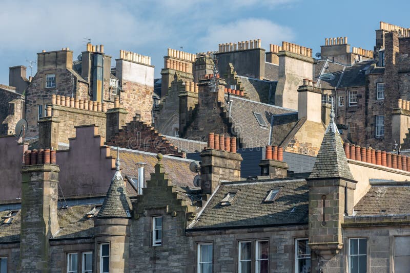 View Medieval City of Scottish Edinburgh with Rooftops and Chimneys ...