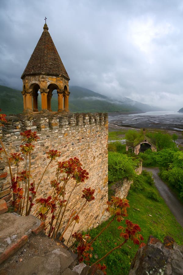 View from the Medieval fortress of Ananuri royalty free stock photo View from the Medieval fortress of Ananuri royalty free stock photo