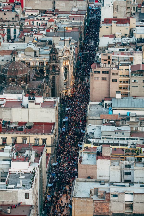 The View on the Crowd in the Mexico City Historic Center Stock Image
