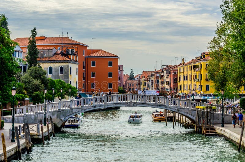 View of a Minor Channel with Few Boats Swinging on Ripples in Venice ...