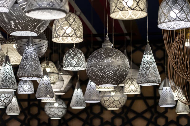 View of Modern Ceiling Light. Modern Hanging Ceiling Lamps Stock Photo