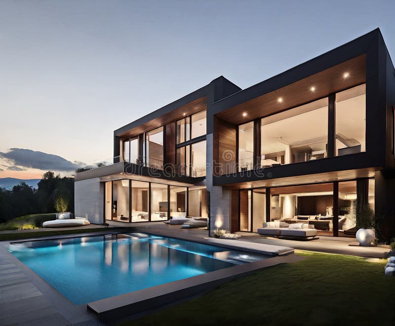 View on modern private house stock illustration