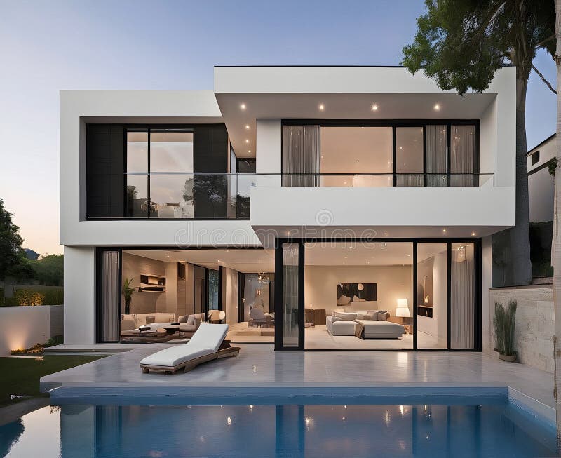 View on modern private house vector illustration