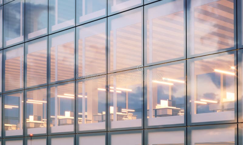 View of modern skyscraper. Modern office interior in night time. Panoramic windows facade background, contemporary royalty free stock photo View of modern skyscraper. Modern office interior in night time. Panoramic windows facade background, contemporary royalty free stock photo