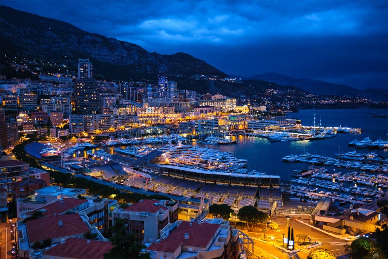 View of Monaco in the Night Stock Image - Image of boats, harbor: 159469957