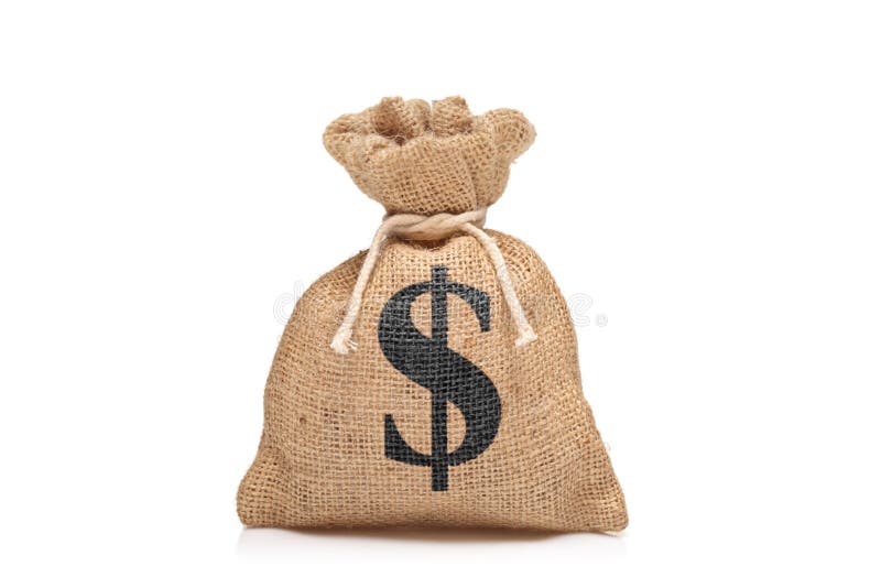 A view of a money bag with US sign against white background