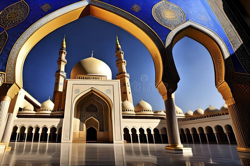 Generado imagen de mezquita bienvenido un mes de Ramadán musulmanes alrededor.