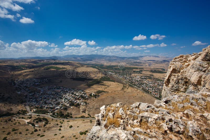 A view of mount Arbel and sea of Galilee Kineret part of jesus trail, Israel