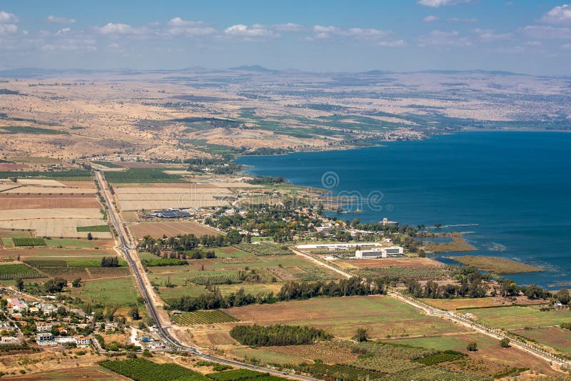 A view of mount Arbel and sea of Galilee Kineret part of jesus trail, Israel