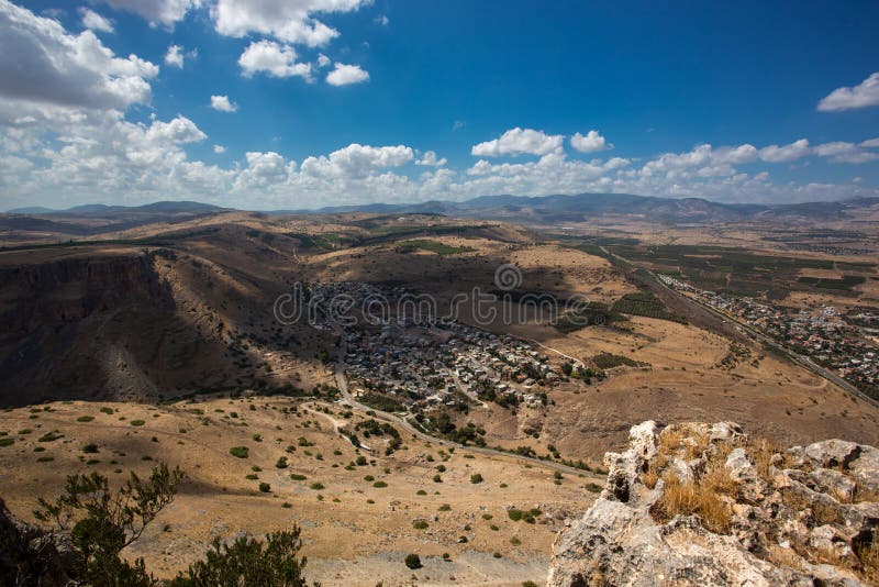 A view of mount Arbel and sea of Galilee Kineret part of jesus trail, Israel