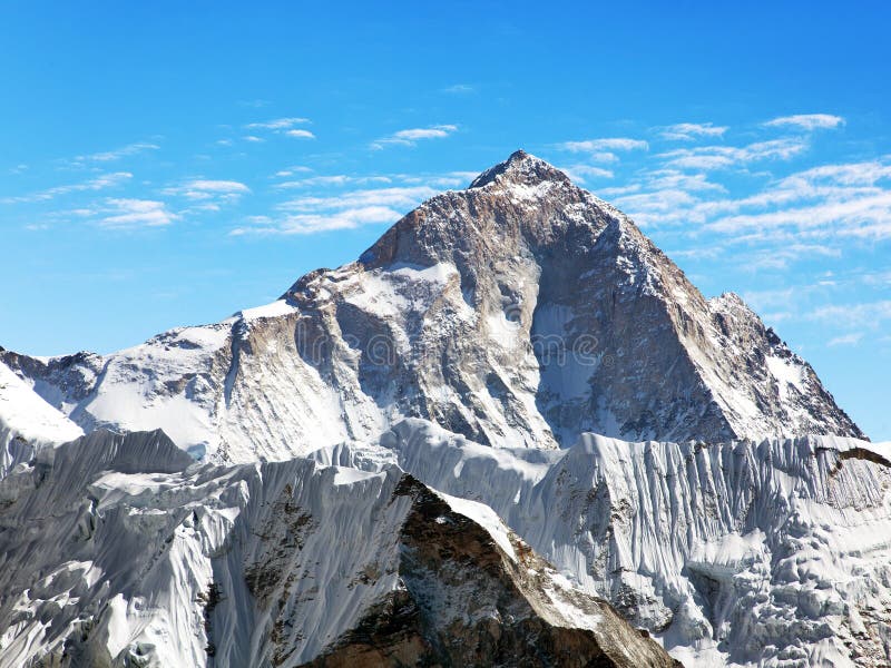 Mount Makalu 8463 m. View of mount Makalu 8463 m from Kongma La pass - Way to Everest base camp, three passes trek, Everest area, Sagarmatha national park stock image