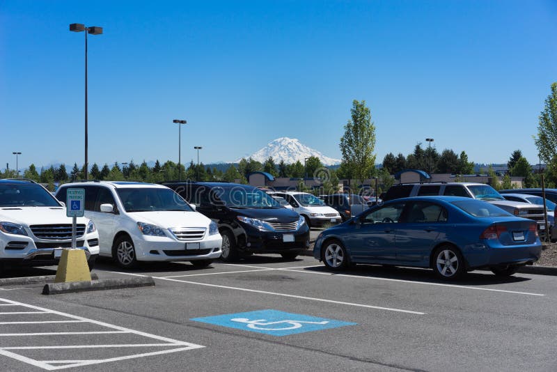 View of Mount Rainier from Parking Lot Stock Image Image of lines