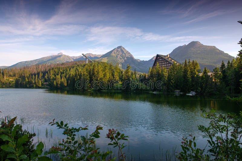 View On Mountain Lake Strbske Pleso With Crystal Clear Water In High